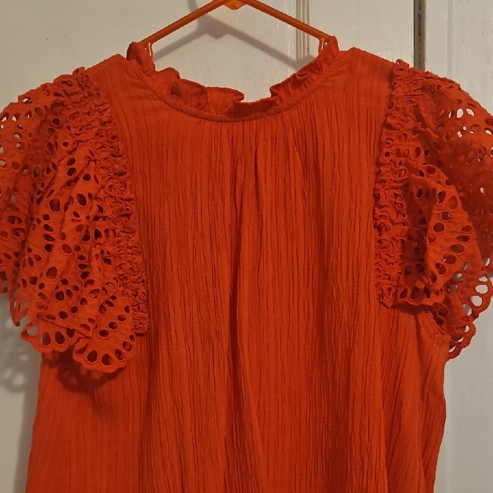 THML Vibrant Orange Lace Sleeve Blouse